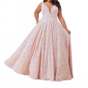 NEW HOUSE OF WU velvet sequin a-line gown in pink